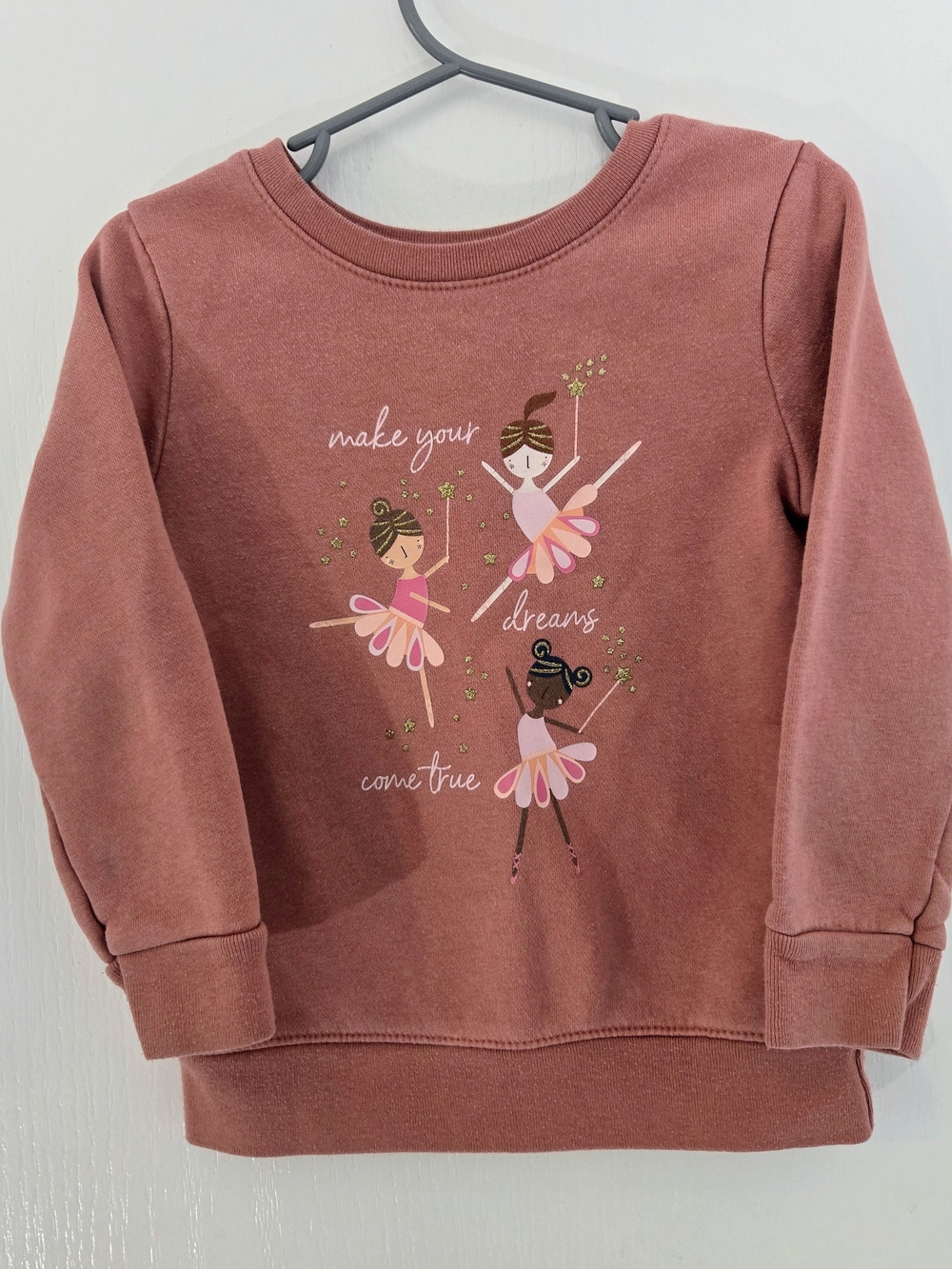 Girls 3T Dusty Rose Ballerina Sweatshirt with Pink & Gold Accents